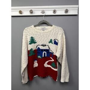 Crystal Sportswear Vintage Sweater Womens‎ Large Snowman Pullover Winter Holiday
